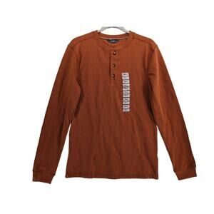 Members Mark Thermal Henley Tee S Orange Long Sleeve Tshirt Waffle Knit Layering